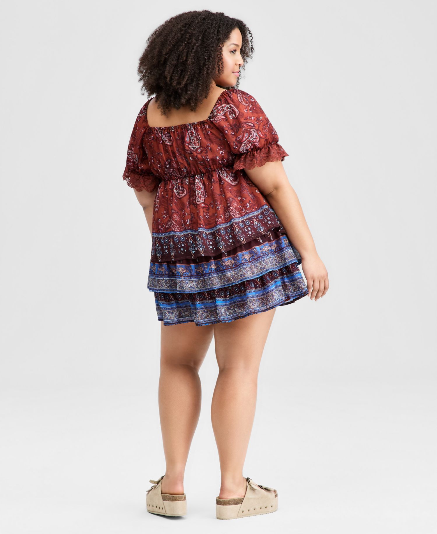 Trendy Plus Size Paisley Tiered Mini Skirt