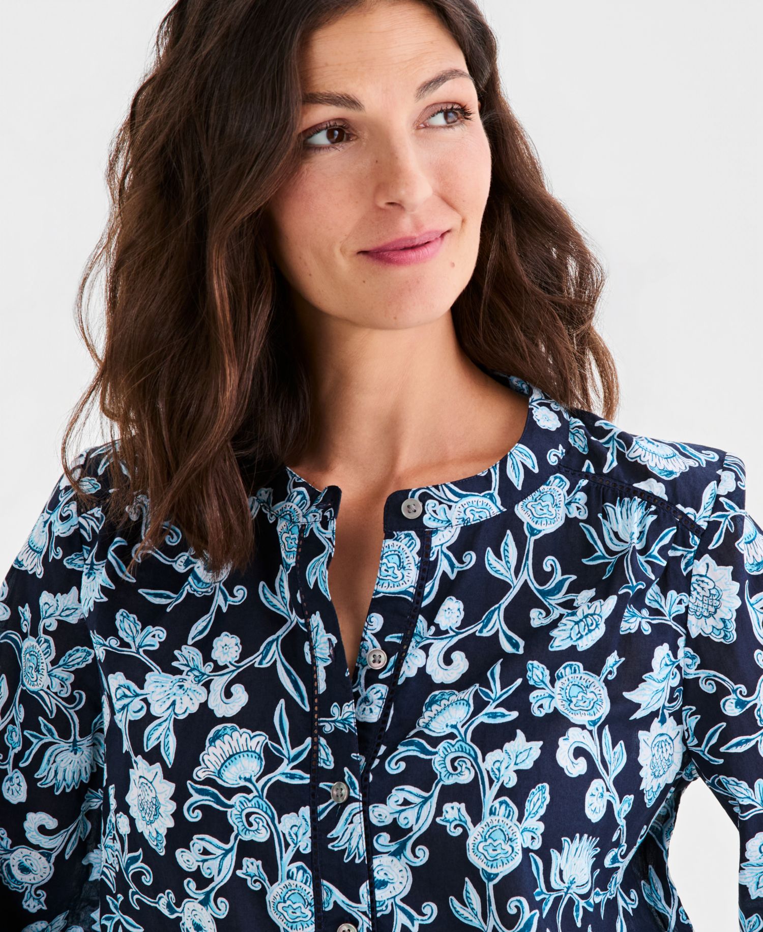 Women's Cotton Button-Front 3/4-Sleeve Top