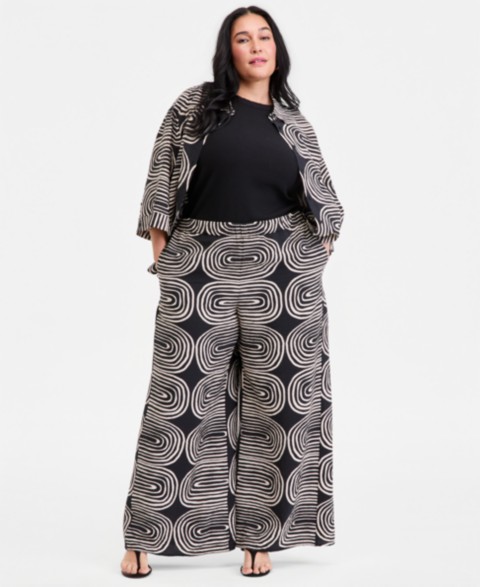 Женские I.N.C. International Concepts Plus Size Printed High-Rise Wide-Leg Pants