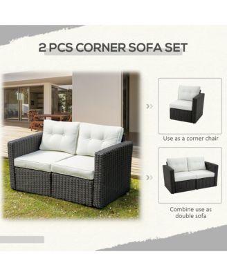 2 Piece Patio Wicker Corner Sofa Set, Outdoor PE Rattan Furniture, with Curved Armrests and Padded Cushions for Balcony, Garden, or Lawn, Lawn, Beige