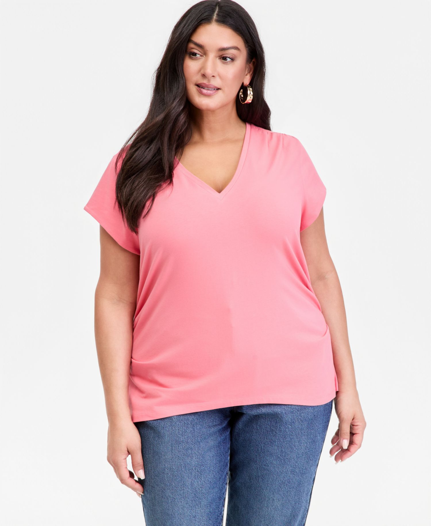 Plus Size Cap-Sleeve V-Neck T-Shirt