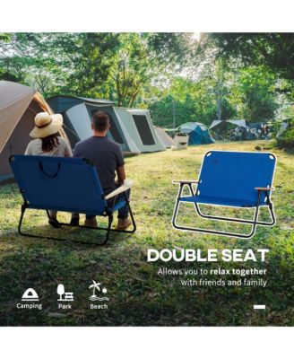 2 Person Camping Couch, Double Folding Chair w/ Cupholders,