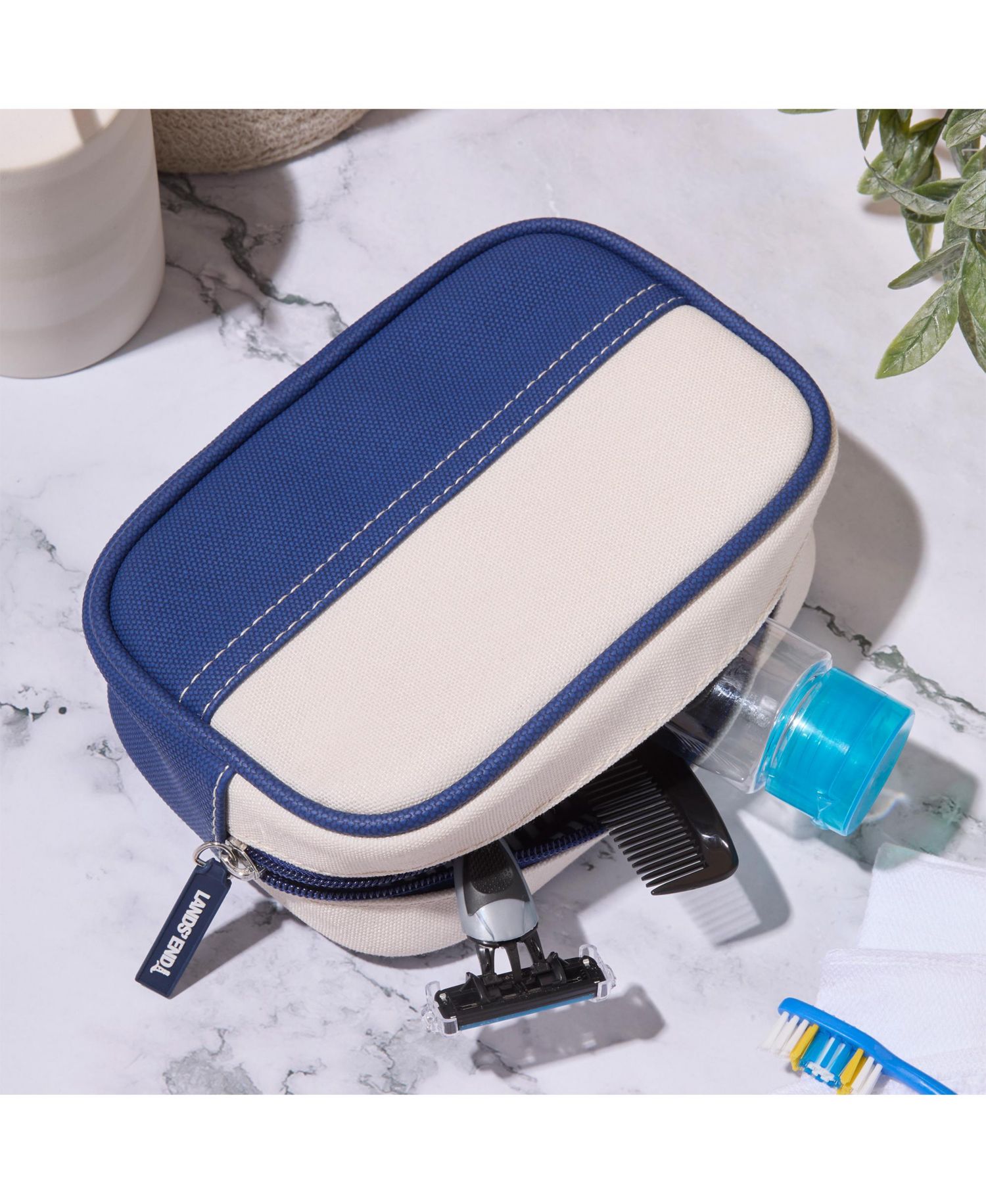 Medium Rectangular Dopp Kit for Travel, Striped Canvas Toiletry Bag with Top Zip