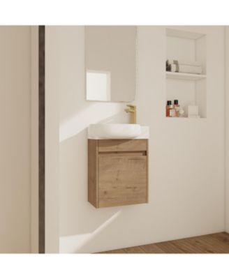 Soft Close Doors Bathroom Vanity With Sink,16 Inch For Small Bathroom