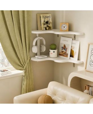 Wavy Cloud Corner Shelves with Brackets for Home Decor