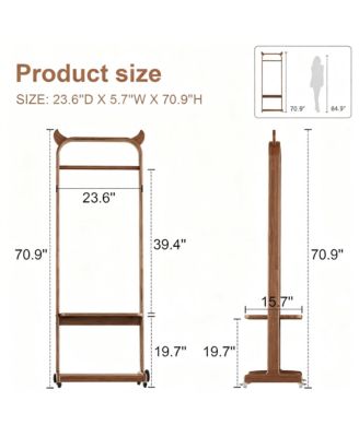 Portable Wood Clothing Rack with Hooks and Shelves