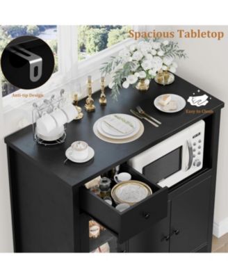 Kitchen Microwave Buffet Cabinet with 3 Doors, 1 Drawer, Adjustable Shelves, Pantry Storage Unit for Kitchen or Hallway