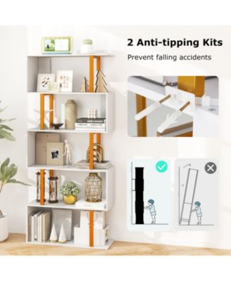 5-Tier/6-Tier Geometric Bookcase with Metal Frame and Anti-tipping Kits-5 Tier