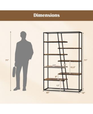 Industrial 6 Tier Ladder Bookshelf 72 Inch Wall Storage Shelf