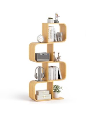 4 Tier Wicker S-Shaped Bookcase with Open Cubes Organizer Shelf