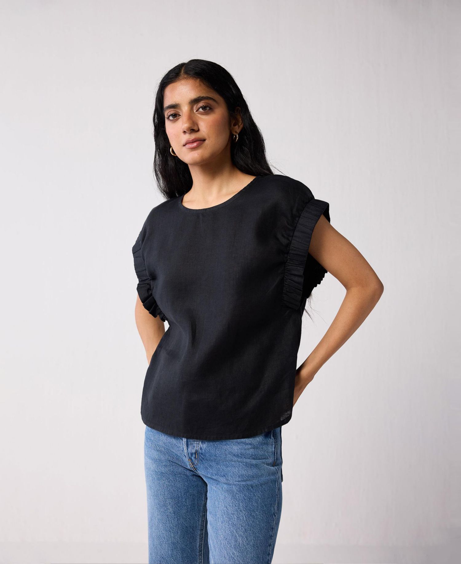 Women's Hemp Top with Gathered Sleeve