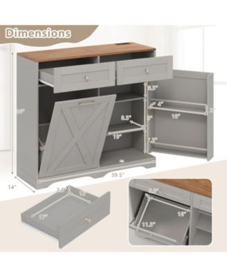 Tilt Out Trash Can Cabinet with Power Outlets and Shelf