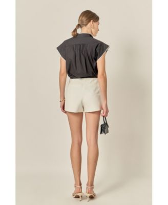 Women's Contrast Scallop Trim Ric Rac Short Sleeve