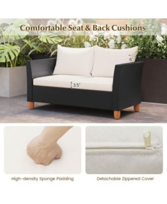 4 PCS Wicker Patio Furniture Set with Removable Cushions Storage Coffee Table