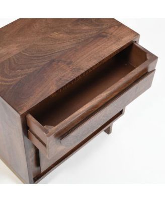 Elegant Modern Wooden Nightstand with 1 Drawers Walnut Finish Bedside Table for Bedroom Living Room