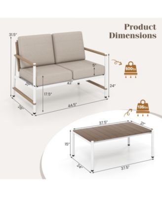 Outdoor Loveseat Sofa and Coffee Table Set with Thick Seat Cushions