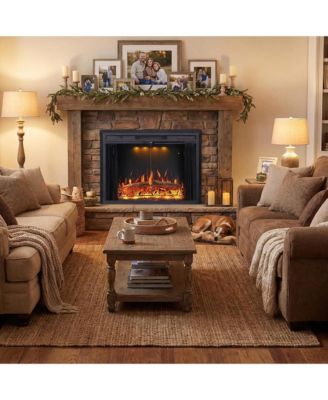 33" Recessed-in Realistic Flame Electric Fireplace with Adjustable Heat, Timer