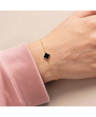 Mini Onyx Single Clover Bracelet 14K Gold