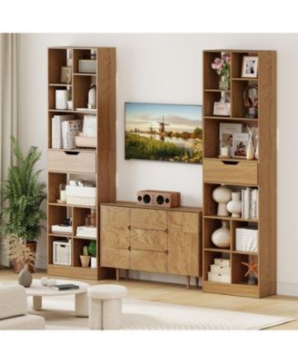 Tall Freestanding Bookcase with Drawer and Ten Cube Storage