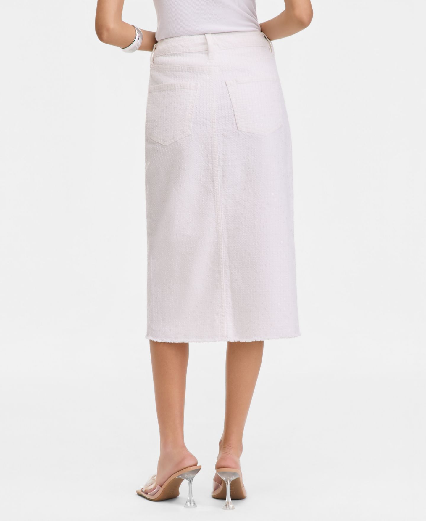 Женская юбка I.N.C. International Concepts Sequin Embellished Denim Midi, цвет: Яркий белый — фото 3