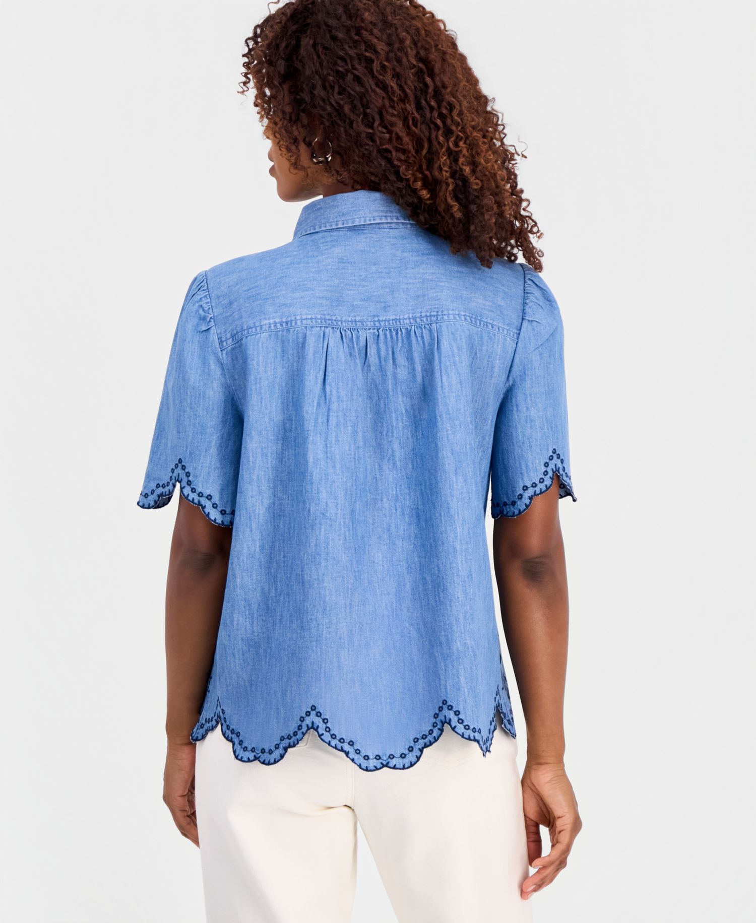 Women's Cotton Chambray Embroidered-Trim Shirt