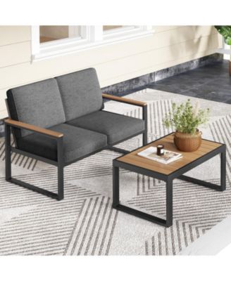 2-Piece Aluminum Patio Loveseat and Coffee Table Set with Cushions