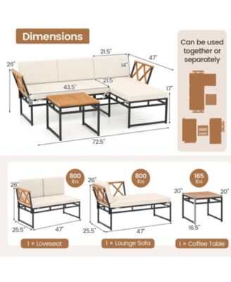 3-Piece L-Shaped Patio Sofa Set with Coffee Table for Porch and Poolside