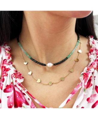 Emerald Ombre Bead Pearl Necklace 14K Yellow Gold