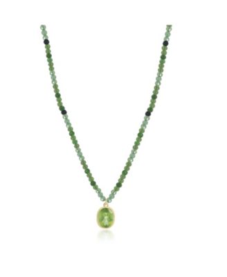 Green Tourmaline Bead Bezel Necklace 14K Yellow Gold