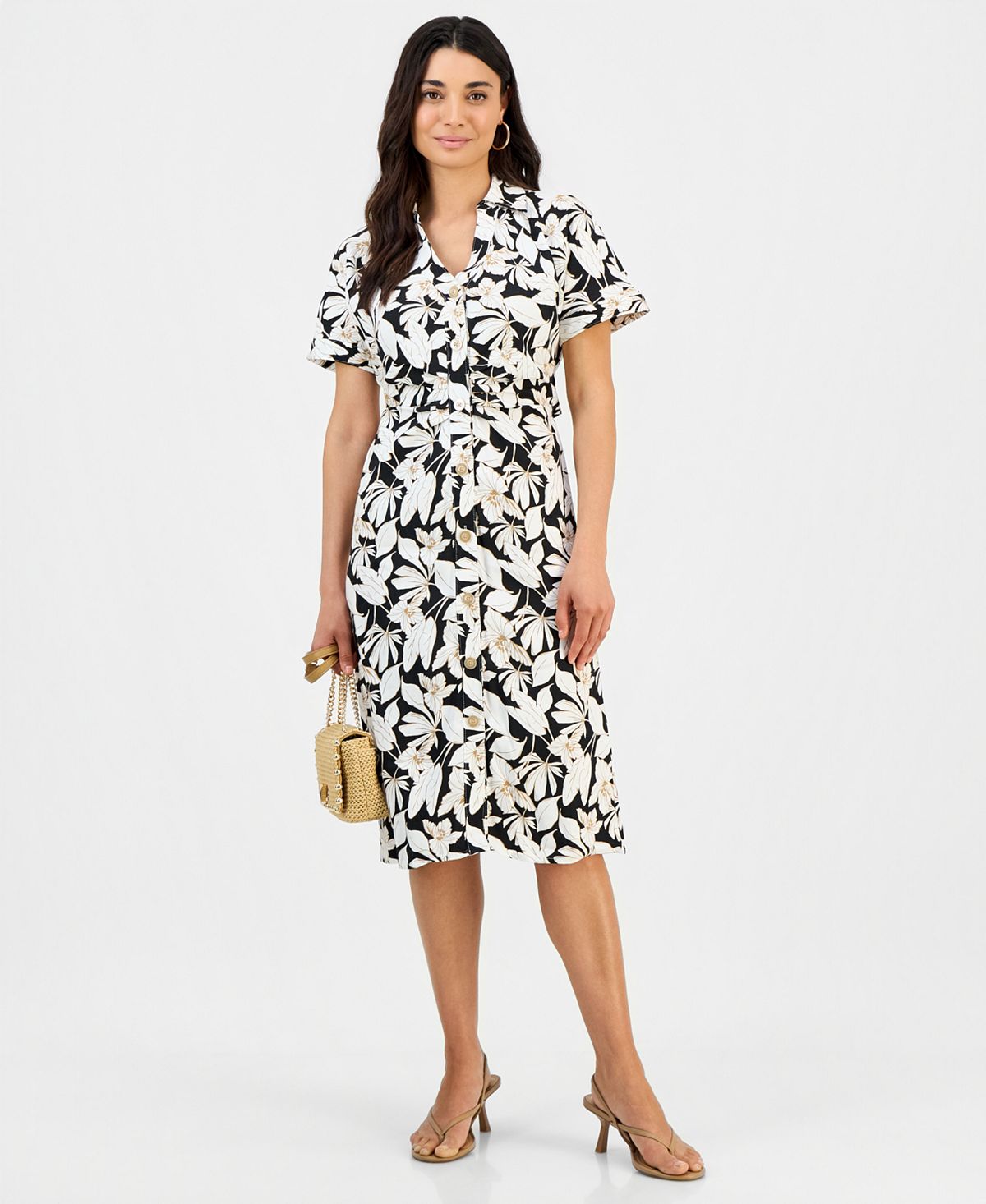 I.N.C. International Concepts Women's Printed Linen-Blend Midi Shirt Dress, Macy's Exclusive view 1 — MAYCSS fashion products