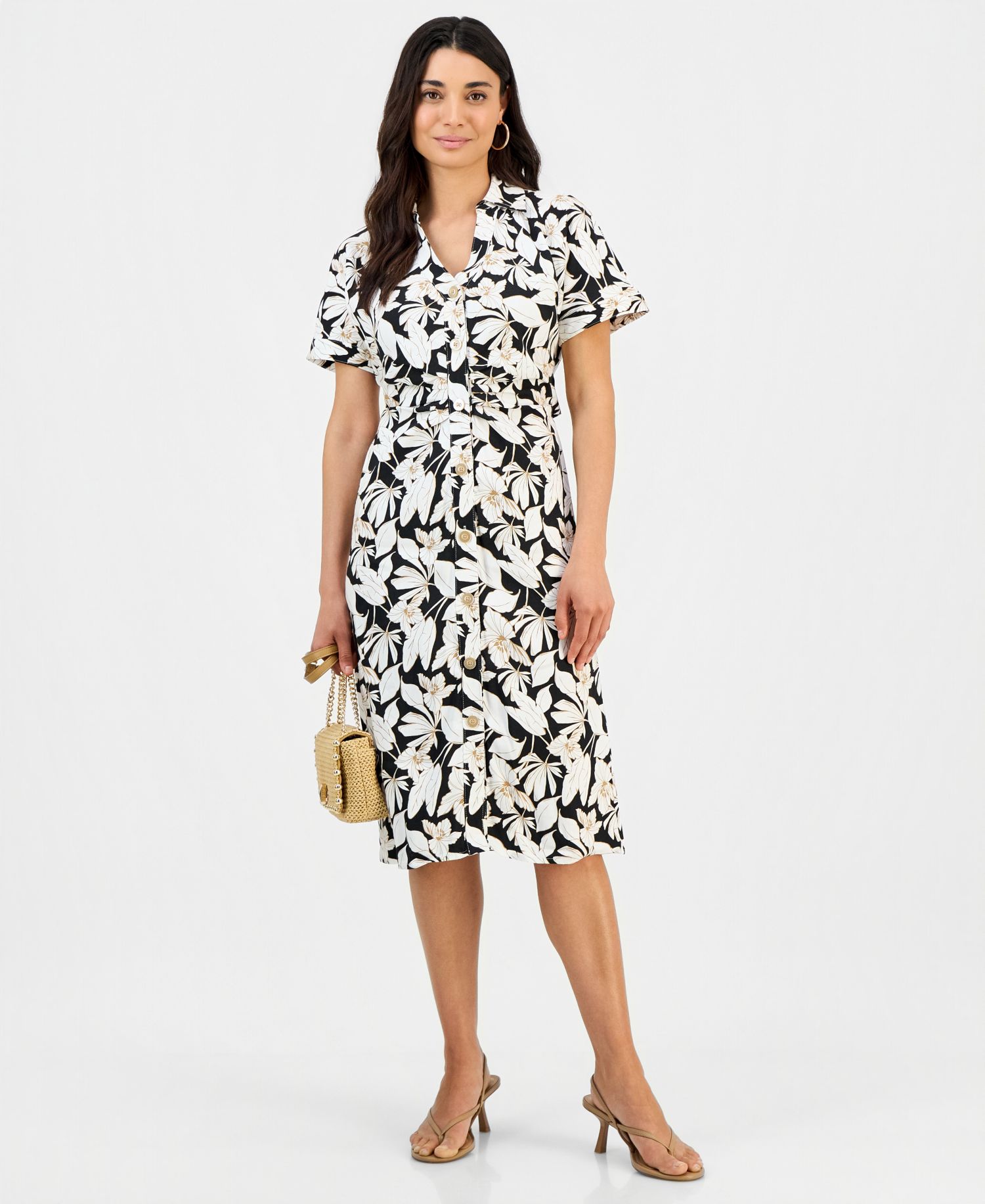 Petite Linen Buckle-Back Shirt-dress