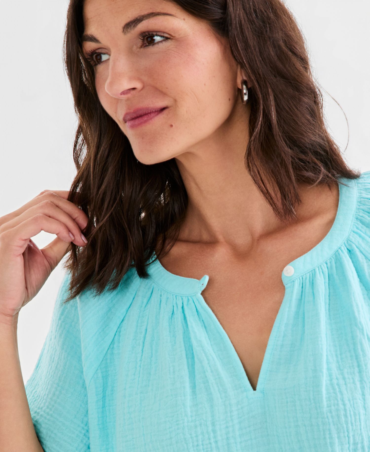 Petite Cotton Gauze Flutter-Sleeve Top