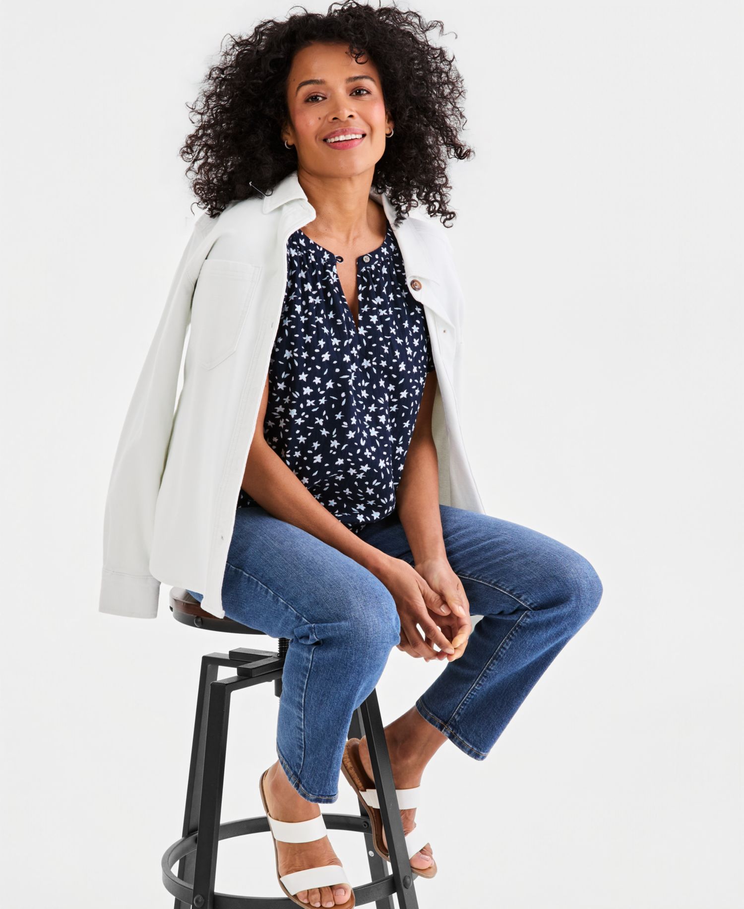 Women's Printed Gauze Flutter-Sleeve Top