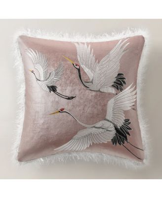 Crane Embroidered Pillow 20"