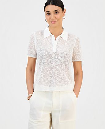 Petite Collared Jacquard Top