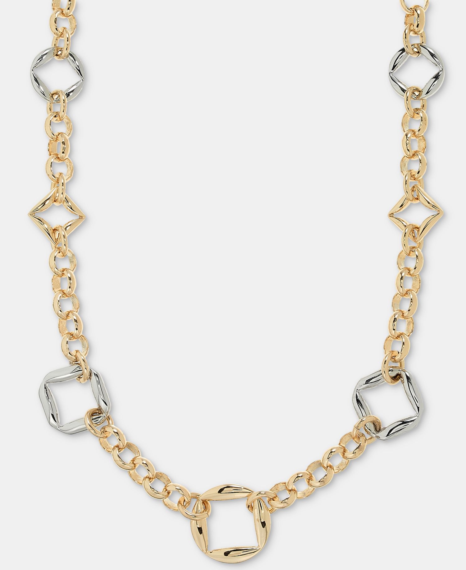 Puffy Geometric Link Collar Necklace, 16" + 3" extender