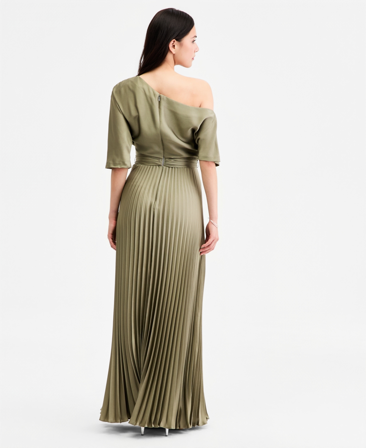 Betsy & Adam Women's One-Shoulder Pleated Gown