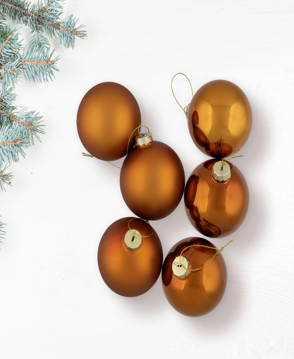 Northlight 6-Piece Shiny and Matte Copper Glass Ball Christmas Ornament Set 3.25" 80mm