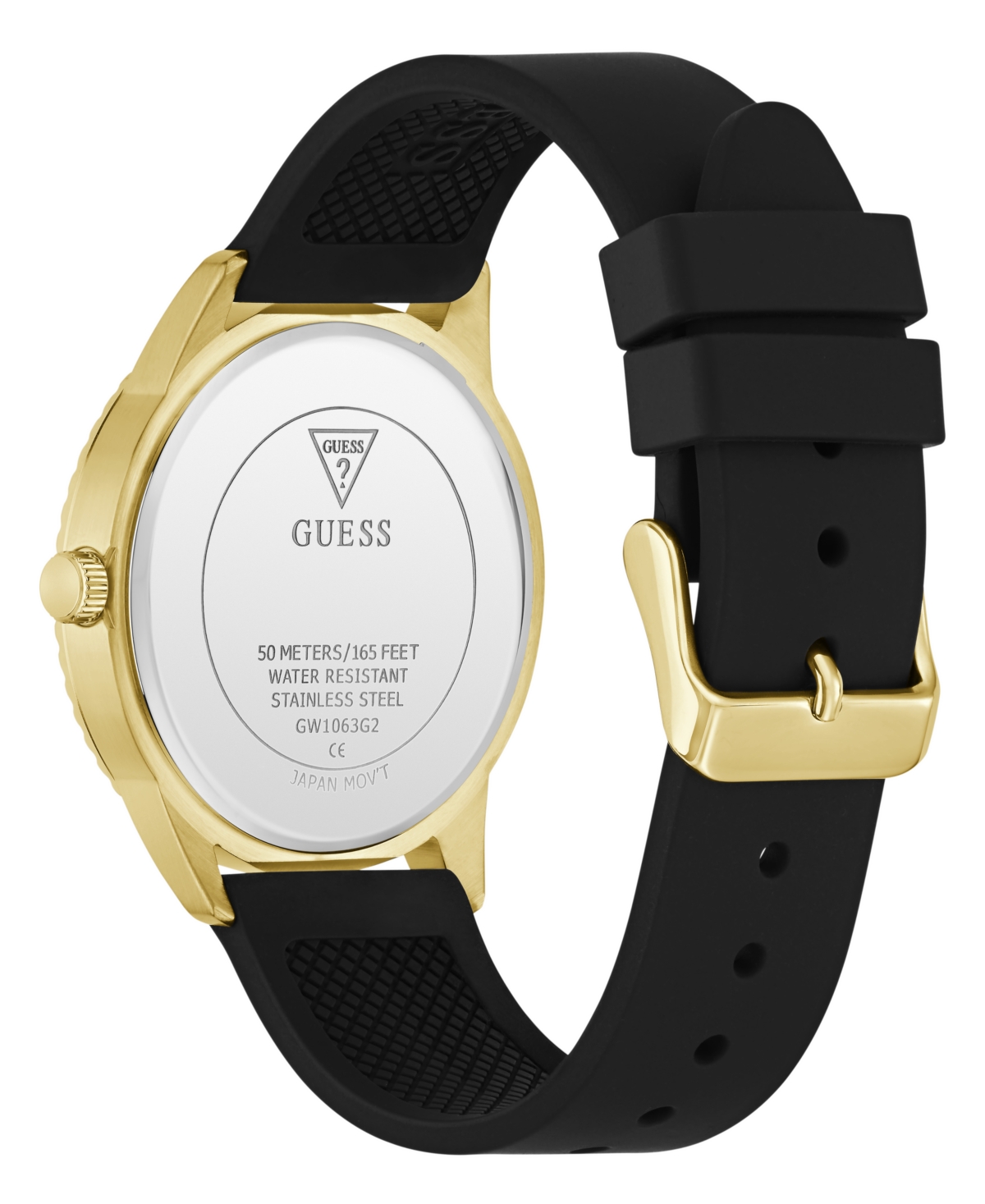 Guess Men's Gold-Tone Black Silicone Watch, 40mm