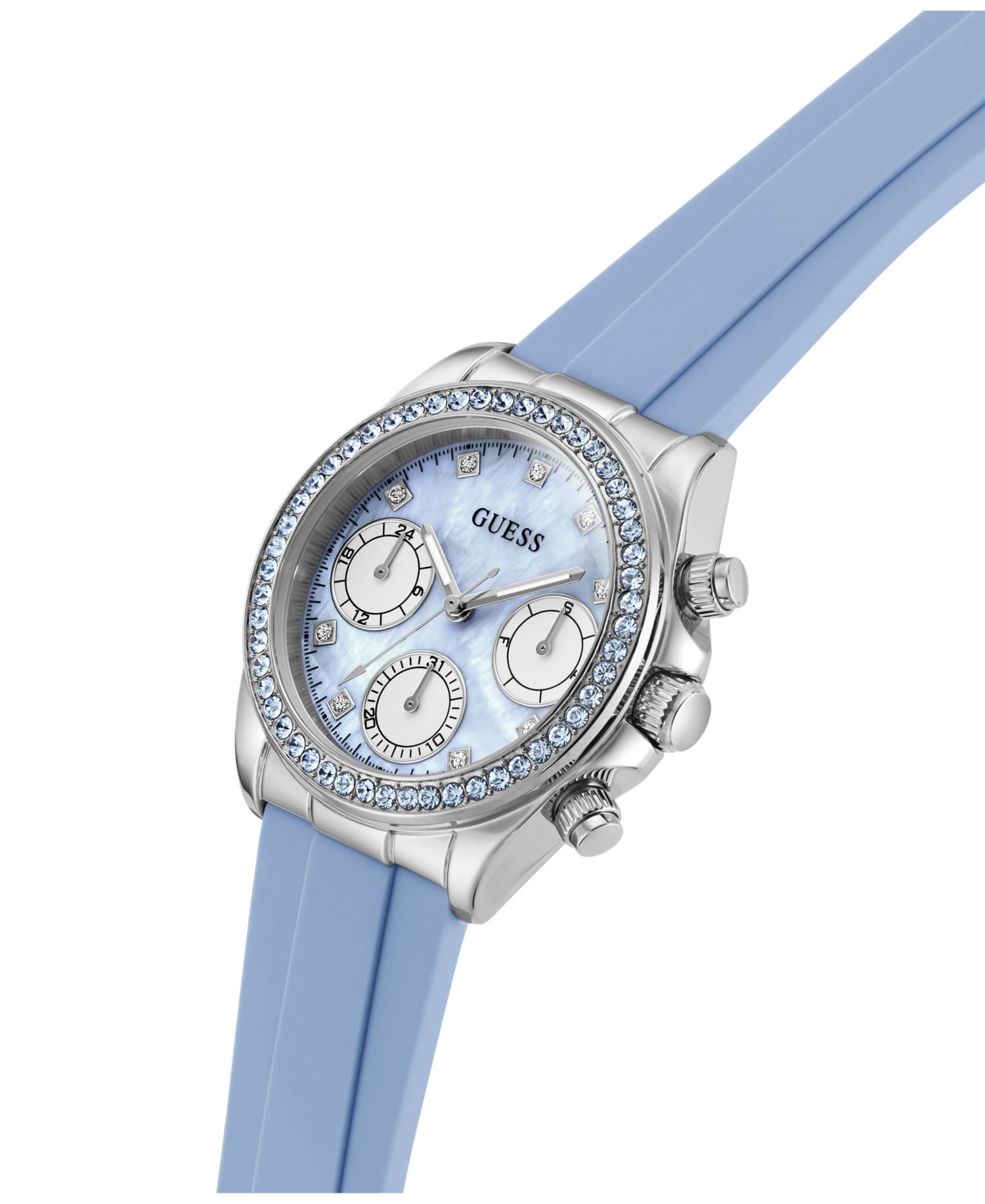Women's Silver-Tone Sky Blue Silicone Multi-Function Watch, 36mm
