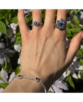 Suzy Levian Sterling Silver Sapphire & Created White Sapphire Exotic Flower Ring