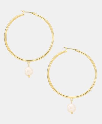 Imitation Pearl Charm Hoop Earrings