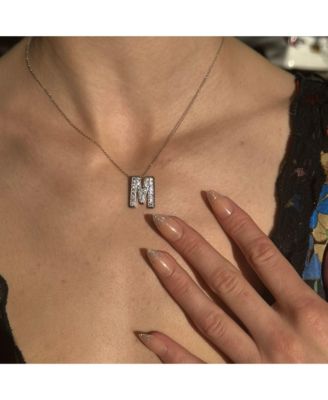 Sterling Sapphire 3-D Letter "M" Initial Pendant