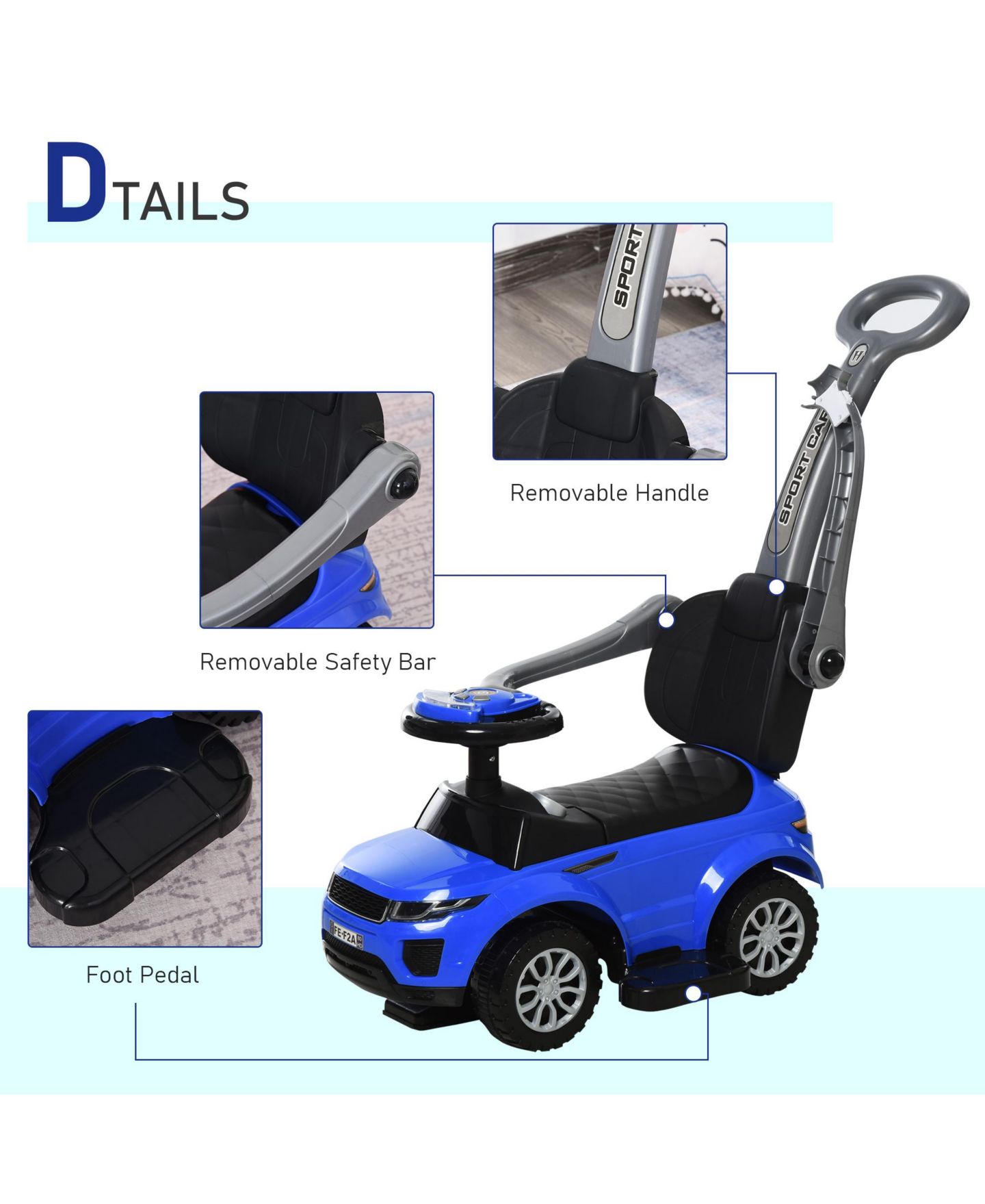 Детская игрушка Aosom 3 in 1 Push Car with Horn and Music, 55 lbs., Ages 18-36 Months — фото 4