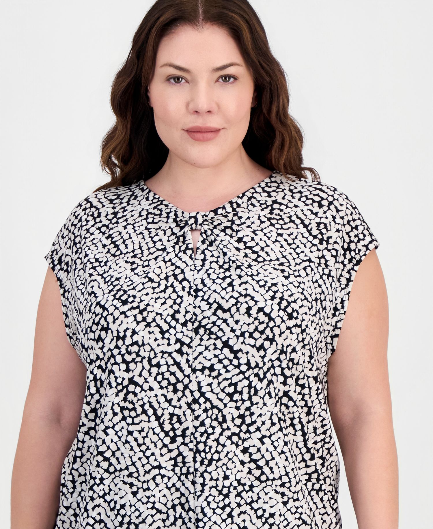 Plus Size Knot-Neck Extended-Shoulder Top