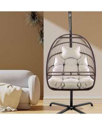 Swing Egg Chair with Stand Indoor Outdoor Wicker Rattan Patio Basket Hanging Chair