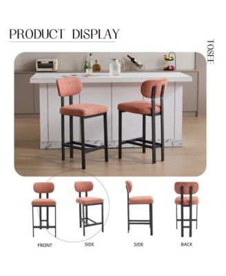 Modern Bar Stools Set of 2 - Upholstered Counter Height Chairs with Metal Legs and Adjustable Foot Nails for Kitchen Island, Home Bar