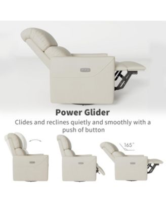 Power Swivel Glider Recliner Chair, PU Leather, Electric Rocker with Lumbar Support, USB Port, Nursery/Living Room