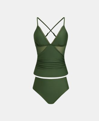 Women's V-Neck Adjustable Straps Tankini Set