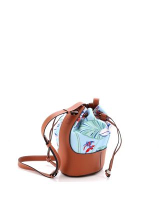 Small Paula's Ibiza Balloon Bucket Bag Printed Canvas and Leather